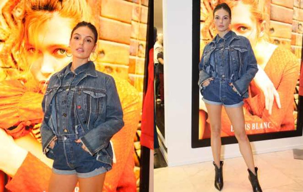 Isis Valverde aposta em look total jeans em evento de moda