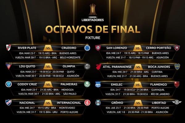 Conmebol divulga datas e horários dos jogos das oitavas da Libertadores