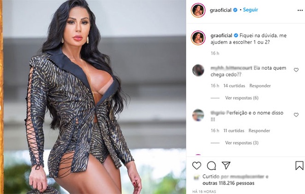 Gracyanne Barbosa exibe decote avassalador em foto sem sutiã