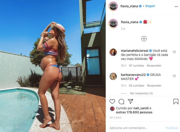 Grávida, Flávia Viana rebate críticas sobre seu bumbum em foto