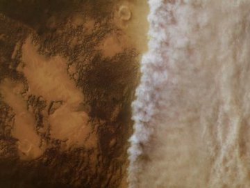Tempestade de poeira em Marte: um dos fatores que afetam a perda de água do planeta.