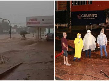 Principal avenida de Uberlândia foi tomada pela água: autoridades consertam danos, como asfalto arrancado