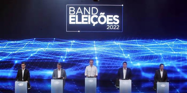 Debate da BAND contou com a presença de Fernando Haddad (PT), Tarcísio de Freitas (Republicanos), Rodrigo Garcia (PSDB), Vinícius Poit (Novo) e Elvis Cezar (PDT