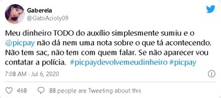 Perfil do Twiter reclama que dinheiro sumiu de sua conta picpay