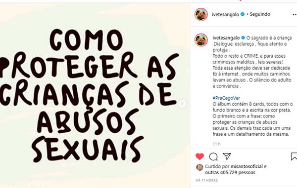 Ivete Sangalo divulga campanha contra abuso sexual infantil