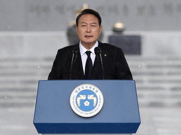Presidente da Coreia do Sul, Yoon Suk-yeol, durante cerimônia em Seul