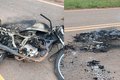 Moto pega fogo ao encostar em fio de alta tensão caído no PI (Foto: 3º CITRAN