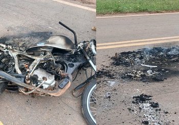 Moto pega fogo ao encostar em fio de alta tensão caído no PI